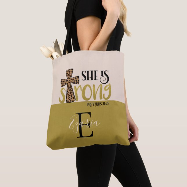 Tote Bag Chrétienne Personnalisée Elle Est Proverbe Forte 3 (De près)