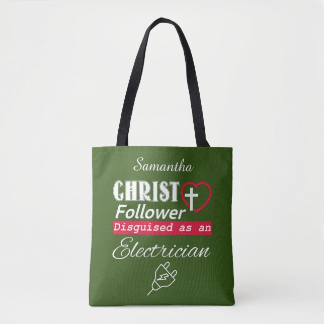 Tote Bag Christ Follower déguisé en électricien chrétien (Devant)