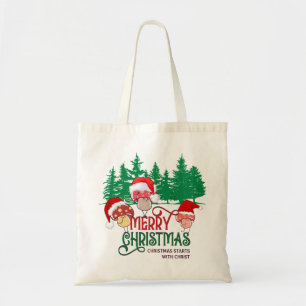 Tote Bag Christian MERRY CHRISTMAS MUSHROOMS en forêt