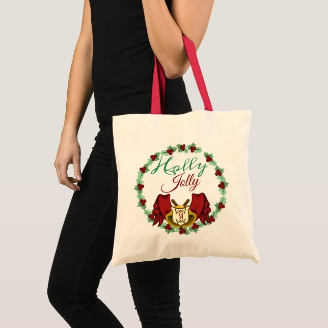 Tote Bag Christmas Bells Wreath Holly Jolly (Devant (produit))