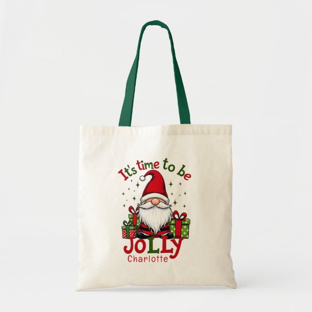 Tote Bag Christmas Cute Jolly Père Noël Nom personnalisé (Devant)