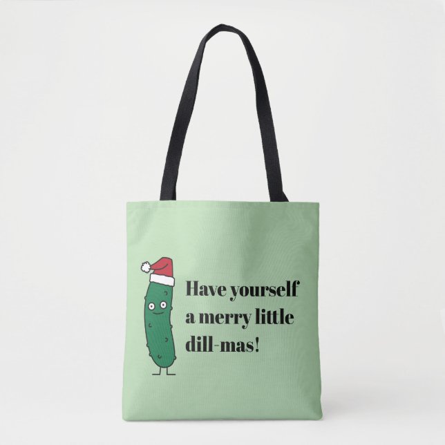 Tote Bag Christmas Dill Pickle wearing a Santa Hat (Devant)