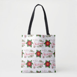 Tote Bag Christmas floral wreath winter pattern floret holi