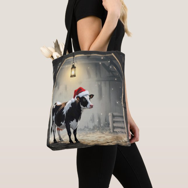 Tote Bag Christmas Hereford Cow In Barn Doorway (De près)