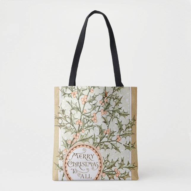 Tote Bag Christmas Holly Jolie Antique Salutation (Devant)