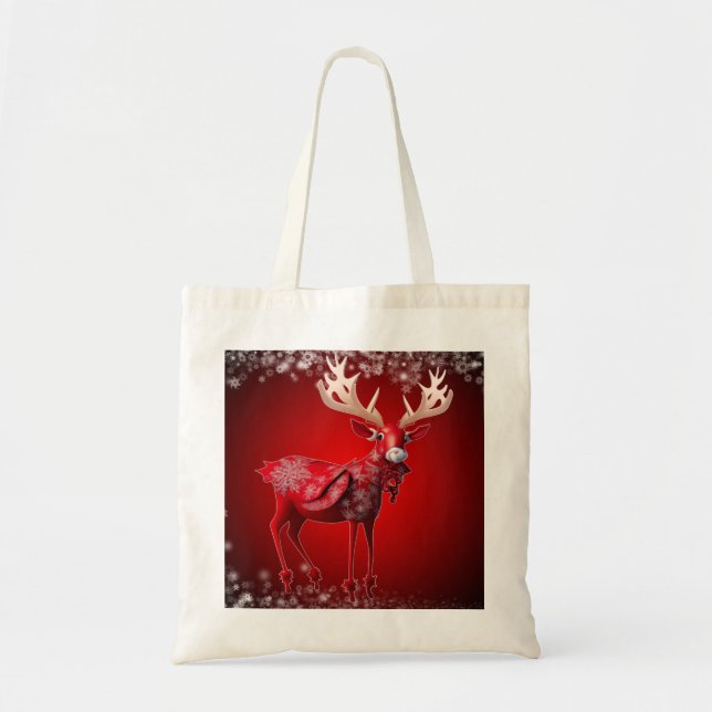 Tote Bag Christmas Red Reindeer Snowflakes Winter Holidays (Devant)