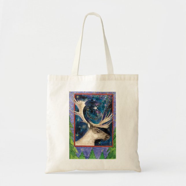 Tote Bag Christmas Reindeer at Night with a Shining Star (Devant)
