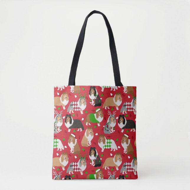 Tote Bag Christmas Shelter Shetland Sheepdog (Devant)