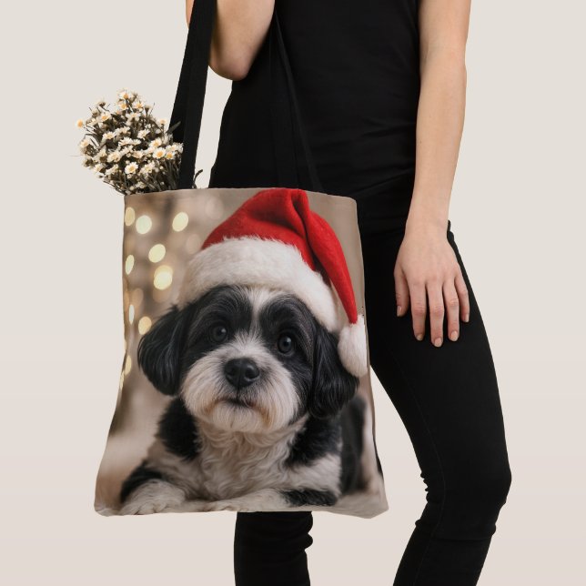 Tote Bag Christmas Shih Tzu Dog With Santa Hat (De près)