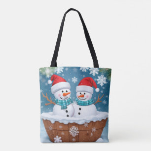 Tote Bag Christmas Snowman Couple
