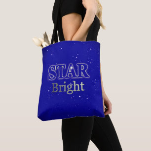 Tote Bag Christmas Star Word Art Bleu et Argent