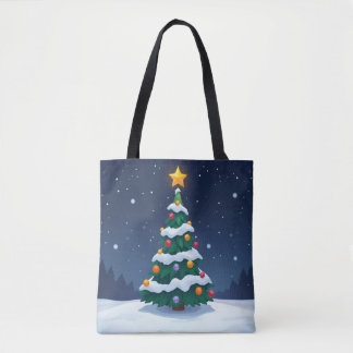 Tote Bag Christmas Tree with Snow Tote
