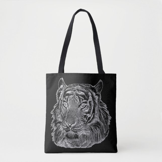 Tote Bag chrome argent tigre visage animal nature jungle ar (Devant)