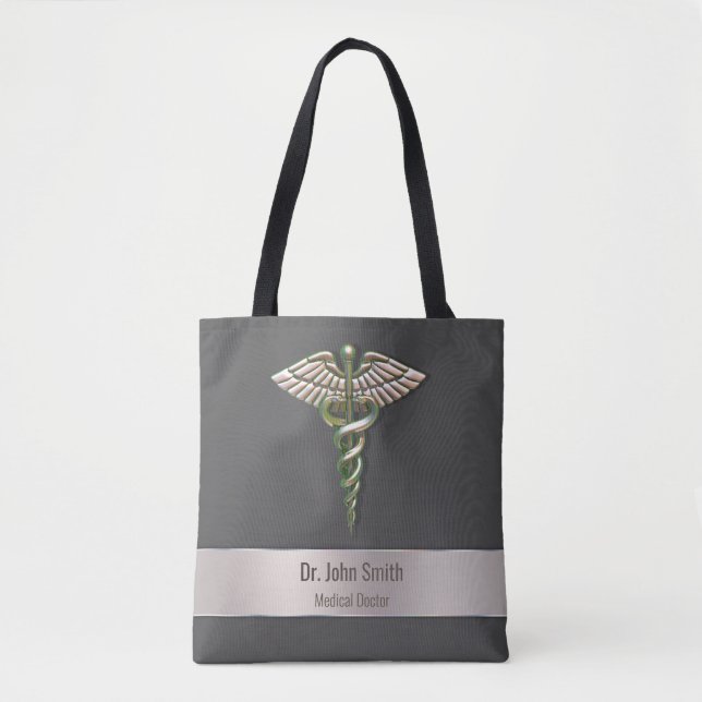 Tote Bag Chrome Holographique 3D Médicale Caduceus (Devant)