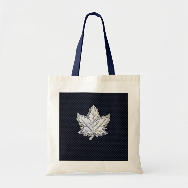 Tote Bag Chrome Like Maple Leaf on Carbon Fiber black (Devant)