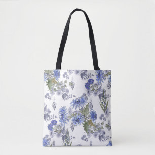 Tote Bag Chrysanthèmes bleus, aquarelle