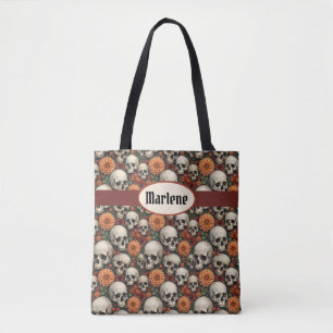 Tote Bag Chrysanthèmes et crânes