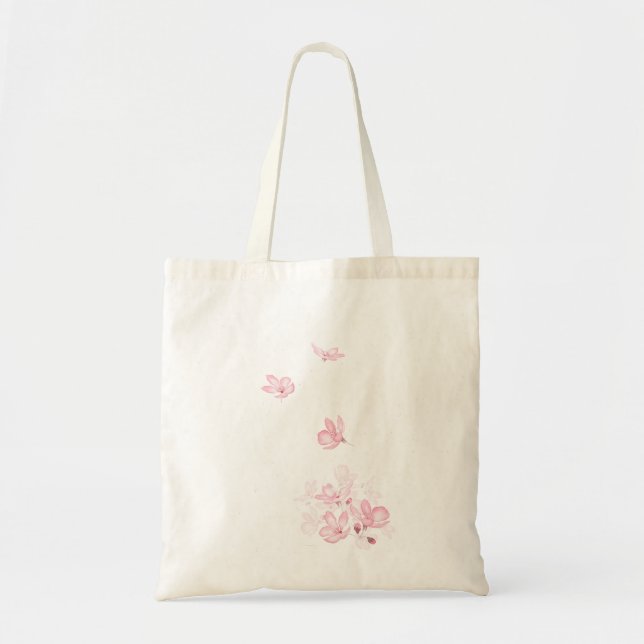 Tote Bag chute de fleurs de cerisier rose en fleurs aquarel (Devant)