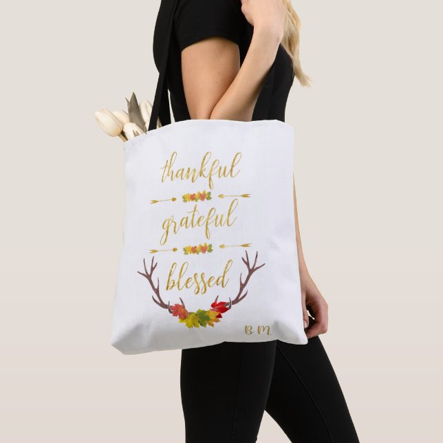 Tote Bag Chute Faux Gold Merci Grateful Blessé Script (De près)
