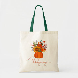 Tote Bag Chute fleurs colorées orange citrouille