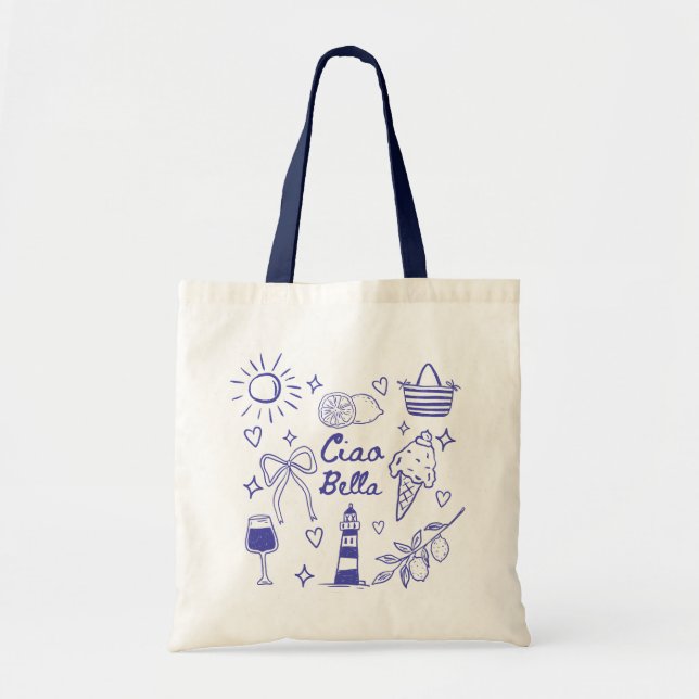 Tote Bag Ciao Bella Blue Coquette Bow Italian Summer (Devant)