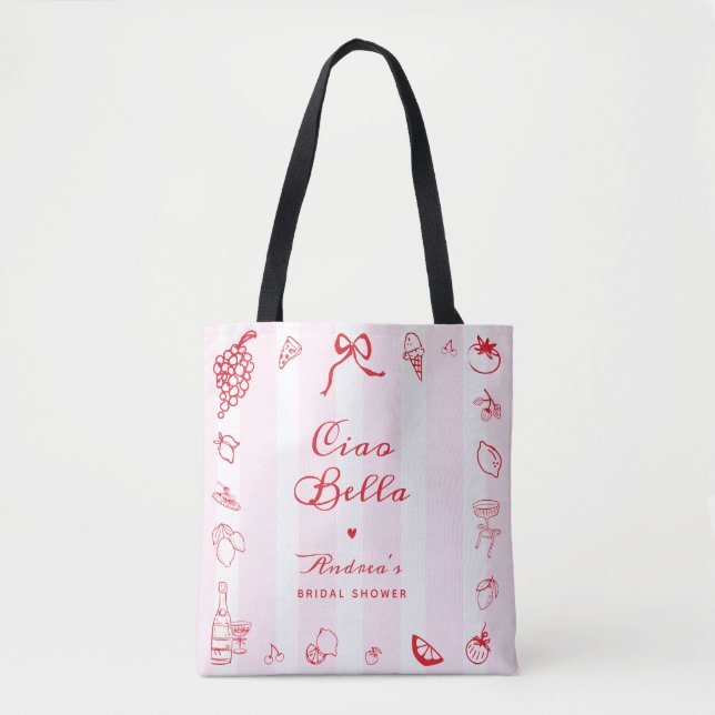 Tote Bag Ciao Bella Italien Rose et Rouge Faveur de Mariage (Devant)