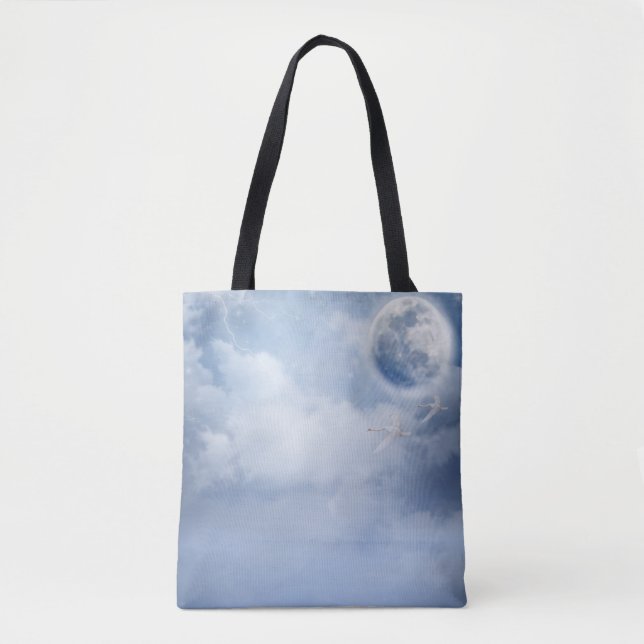 Tote Bag Ciel bleu magique avec cygnes volants (Devant)