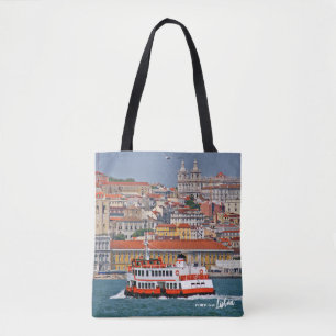 Tote Bag Ciel de Lisbonne avec vieux ferry sur le fleuve Ta