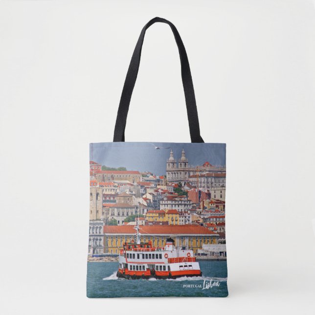 Tote Bag Ciel de Lisbonne avec vieux ferry sur le fleuve Ta (Devant)
