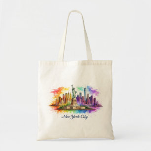 Tote Bag Ciel de New York en aquarelle arc-en-ciel