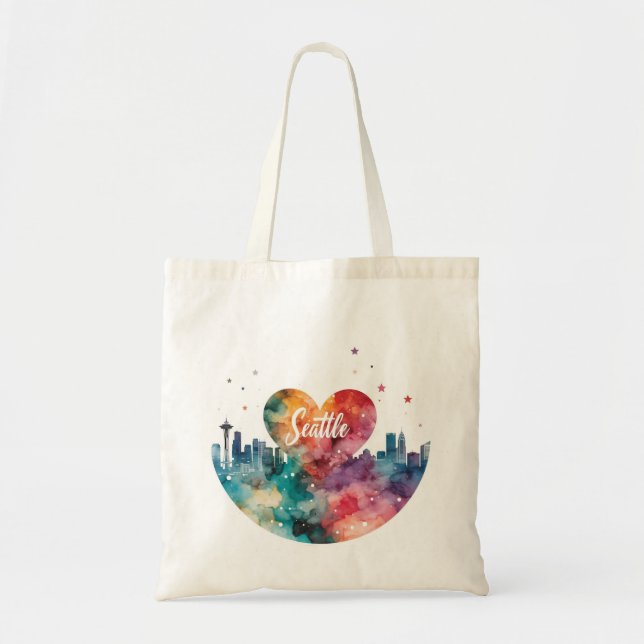 Tote Bag Ciel de Seattle à l'aquarelle (Devant)