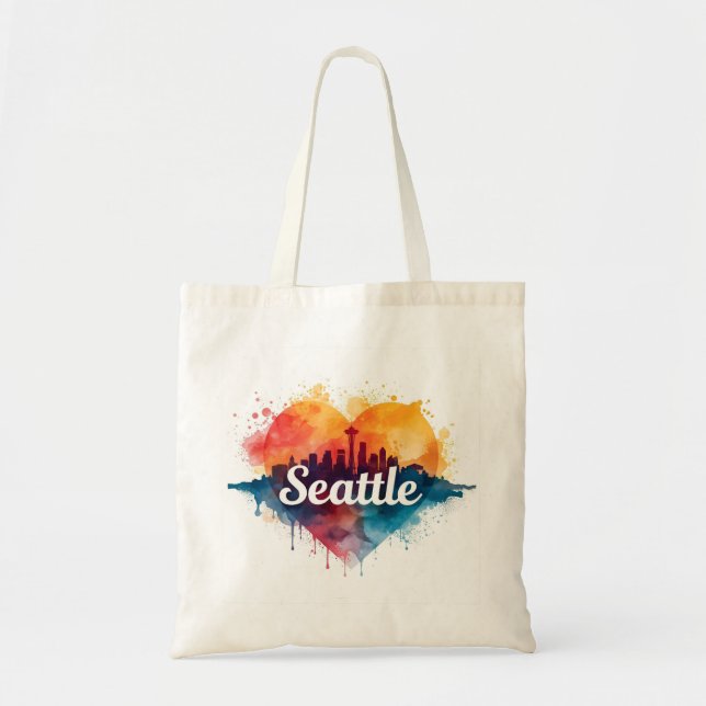 Tote Bag Ciel de Seattle à l'aquarelle (Devant)
