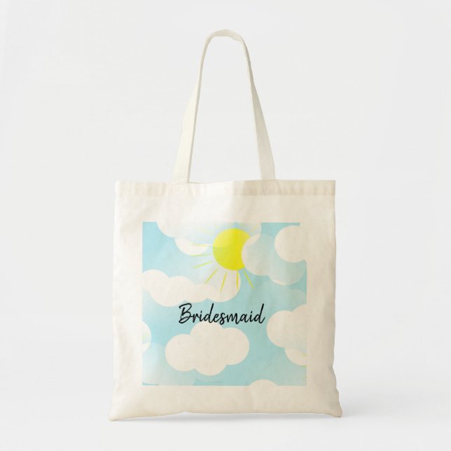Tote Bag Ciel d'été bleu soleil avec nuages Nom de la serva (Devant)