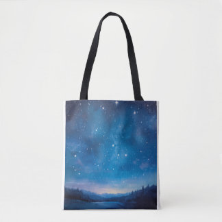 Tote Bag Ciel nocturne étoilé de rêve au-dessus d'un paysag