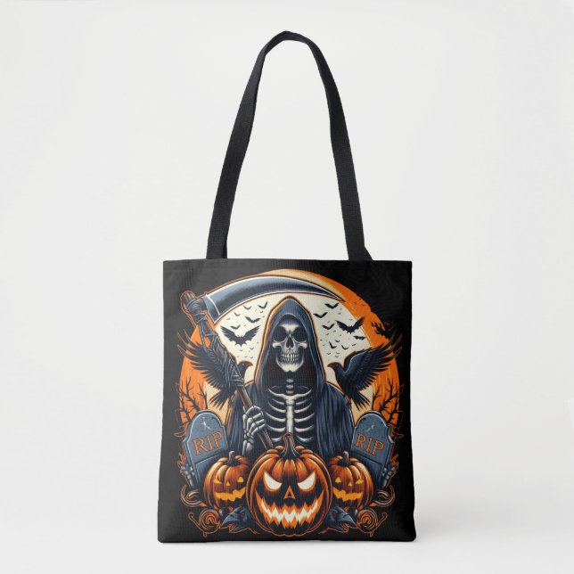 Tote Bag Cimetière de la Faucheuse Citrouilles Sombres Hall (Devant)