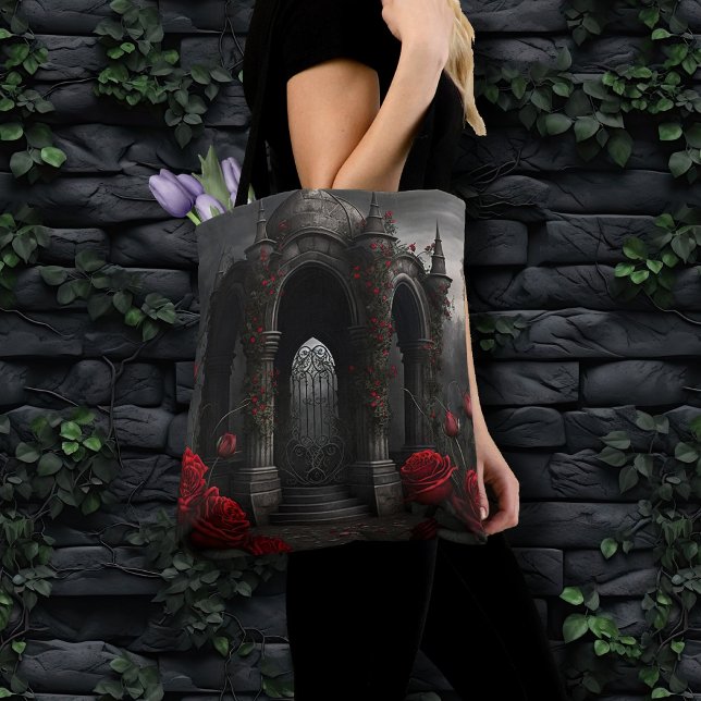 Tote Bag Cimetière gothique Gazebo avec des roses rouges la (Créateur téléchargé)
