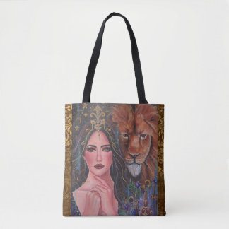 Tote Bag Circé déesse avec Lion par Renee Lavoie 