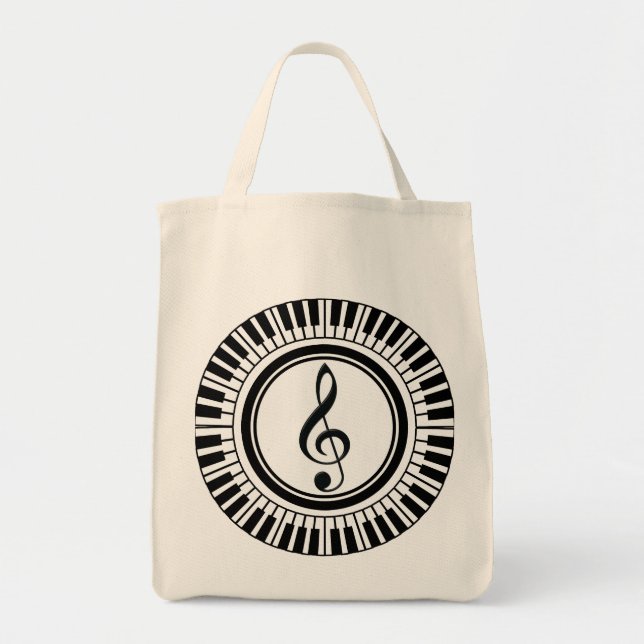 Tote Bag Circle Piano Keys and Treble Clef (Devant)