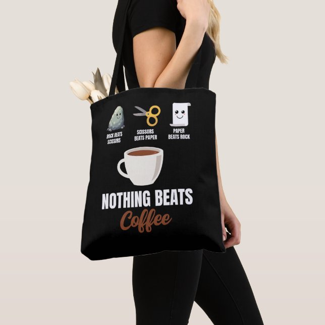 Tote Bag Ciseaux de papier rocher Rien ne bat le café (De près)