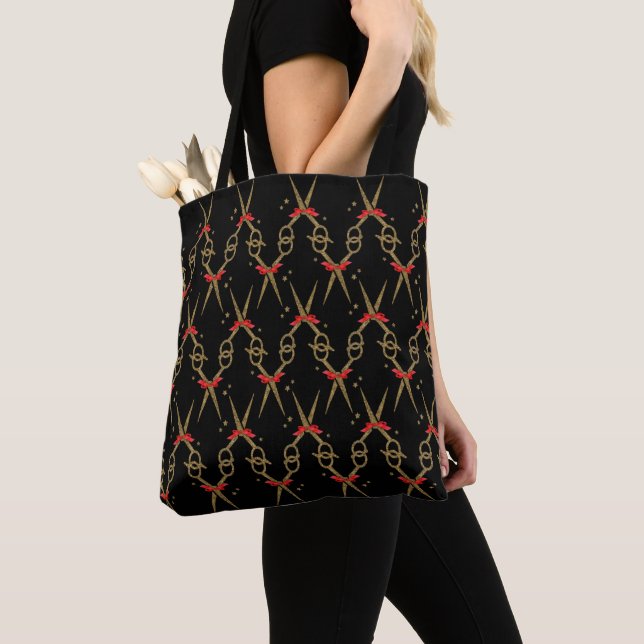 Tote Bag Ciseaux de parties scintillant d'or - Coiffeur sty (De près)
