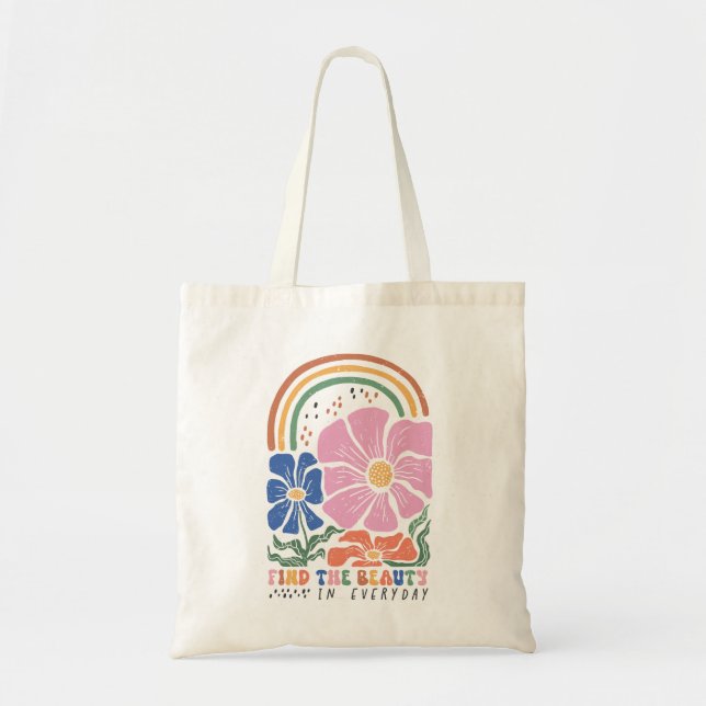 Tote Bag Citation arc-en-ciel fleurie Retro Boho (Devant)