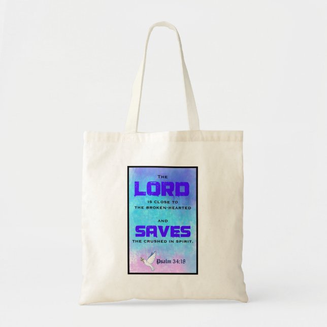 Tote Bag Citation Biblique Inspirationnelle Pslam 34:18 (Devant)