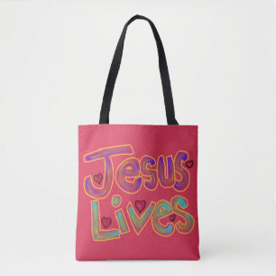 Tote Bag Citation chrétienne ‘Jésus vit’ Nom personnalisé