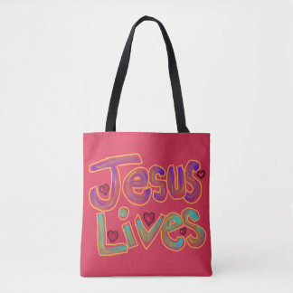 Tote Bag Citation chrétienne ‘Jésus vit’ Nom personnalisé