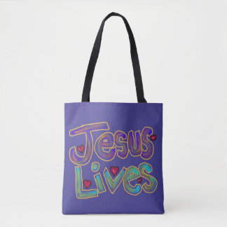 Tote Bag Citation chrétienne ‘Jésus vit’ Nom personnalisé