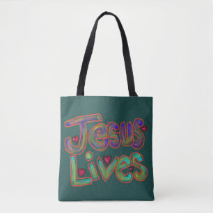Tote Bag Citation chrétienne «Jésus vit» Vert