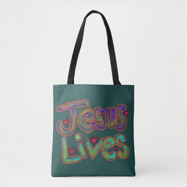 Tote Bag Citation chrétienne «Jésus vit» Vert  (Devant)