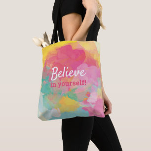 Tote Bag Citation Croyez en Vous-même Aquarelle Joyeuse
