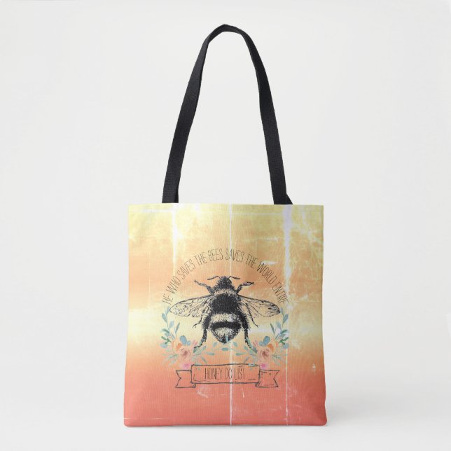 Tote Bag Citation d'abeilles de miel illustrée (Devant)