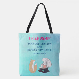 Tote Bag Citation d'amitié inspirante joli croquis animal